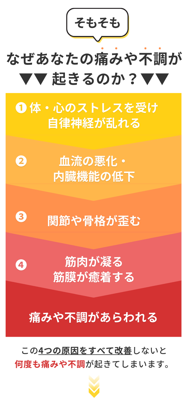 痛みや不調が起きるには4つの原因があります